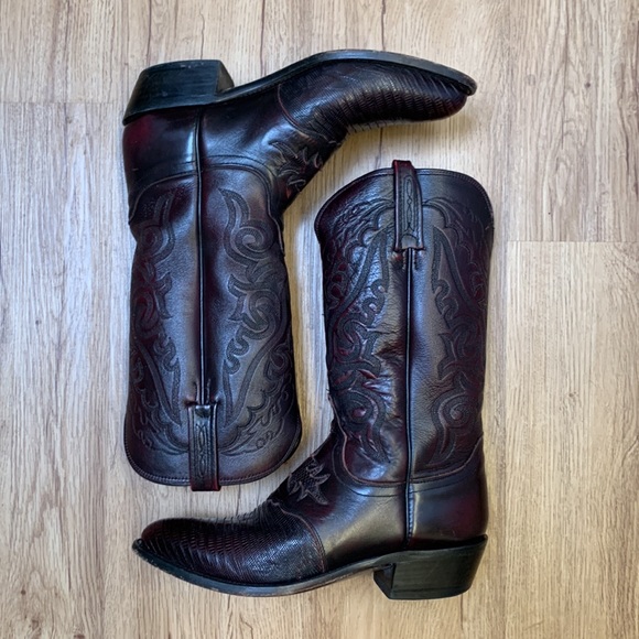 Lucchese M2901 J4 Lizard Boots Black Cherry Cowboy Boots SOLD - Picture 2 of 7